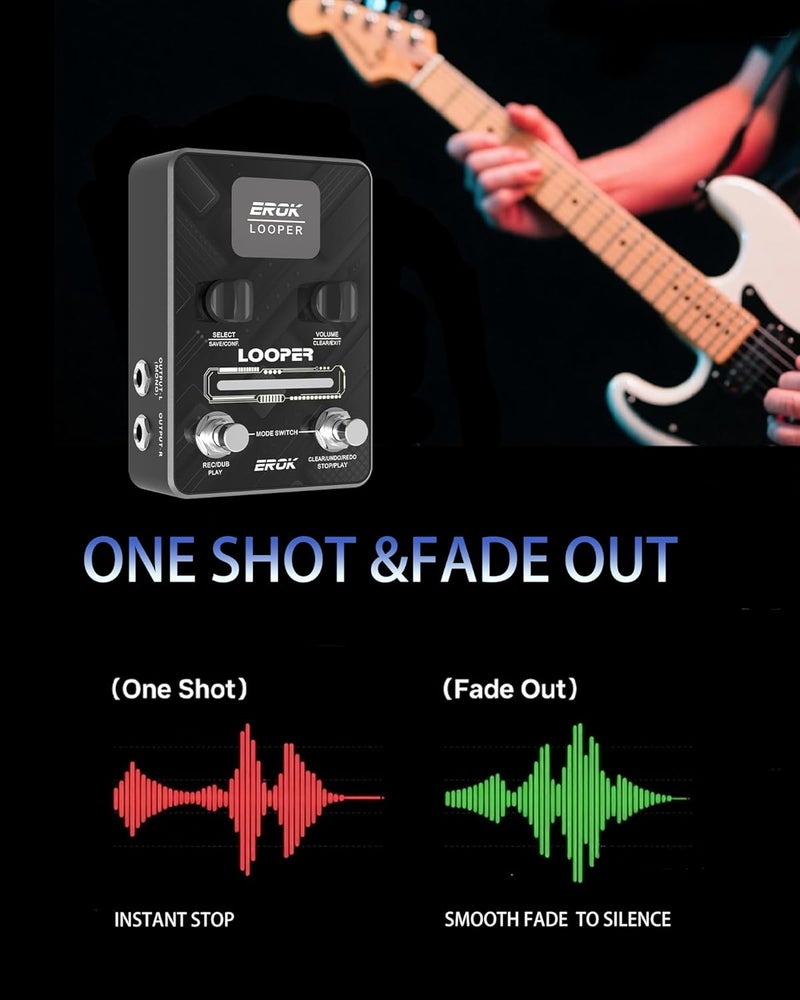EROK Looper Guitar Pedal, XS-02 Looper Pedal with 40 Slots & 160 Mins Looping Time, LED Progress Light Guitar Loop Pedals with Fade Out, USB Data Transfer for Electric Guitar/Bass (Black) - Image 2